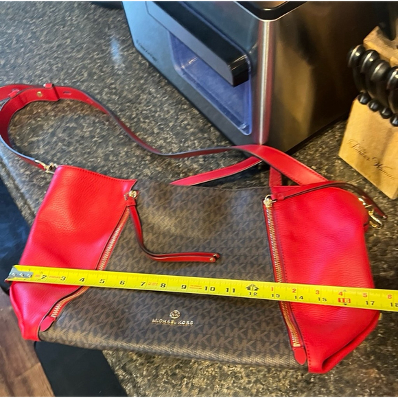 MICHAEL KORS Brooklyn Large Logo and Pebbled Leather Tote Bag Red/Brown - Picture 10 of 11